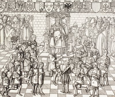 El Papa Urbano II presidiendo el Concilio de Clermont en 1095, de 